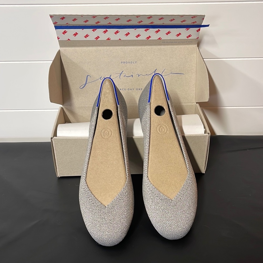 Metallic Silver Rothy’s flats